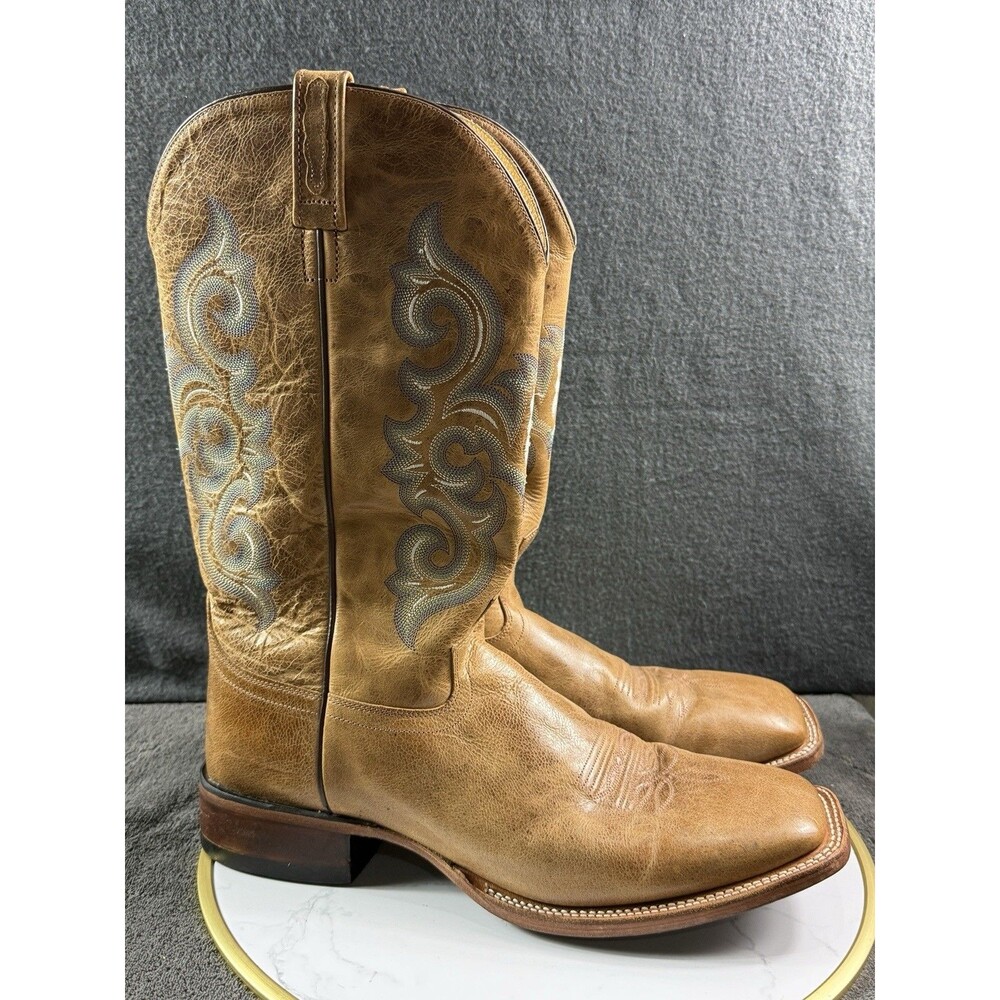 Old West Mens Broad Square Toe Boots 13 D Burnt Dark Brown Leather Western Work
